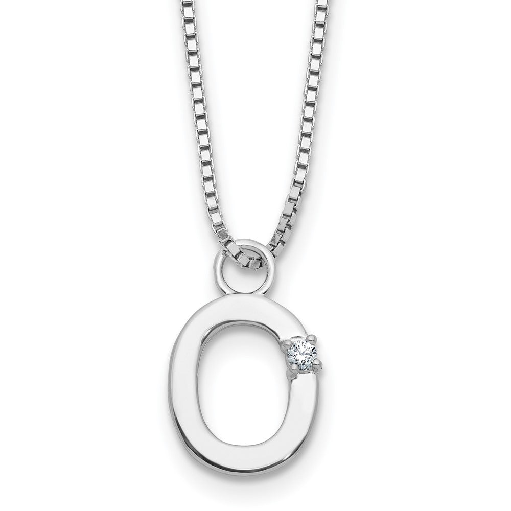 SS RH Plated White Ice .03 Diamond Initial O w/2in ext. Necklace