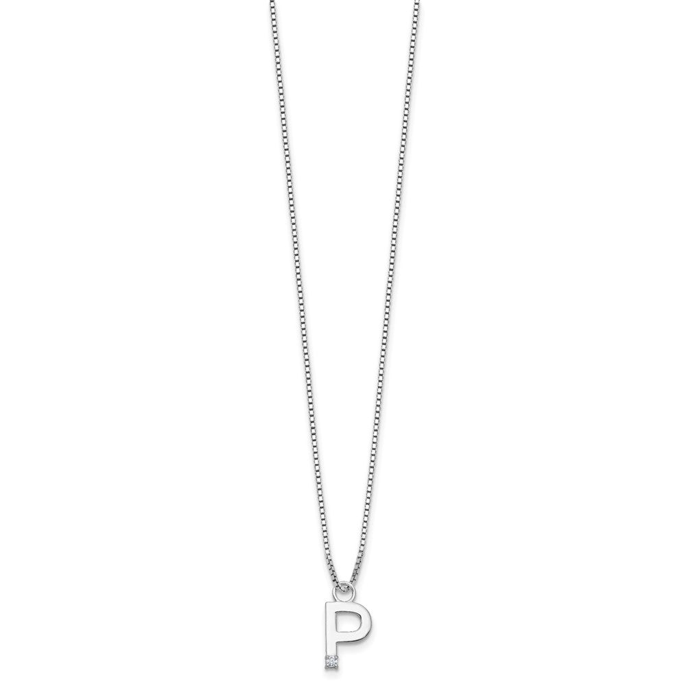 SS RH Plated White Ice .03 Diamond Initial P w/2in ext. Necklace