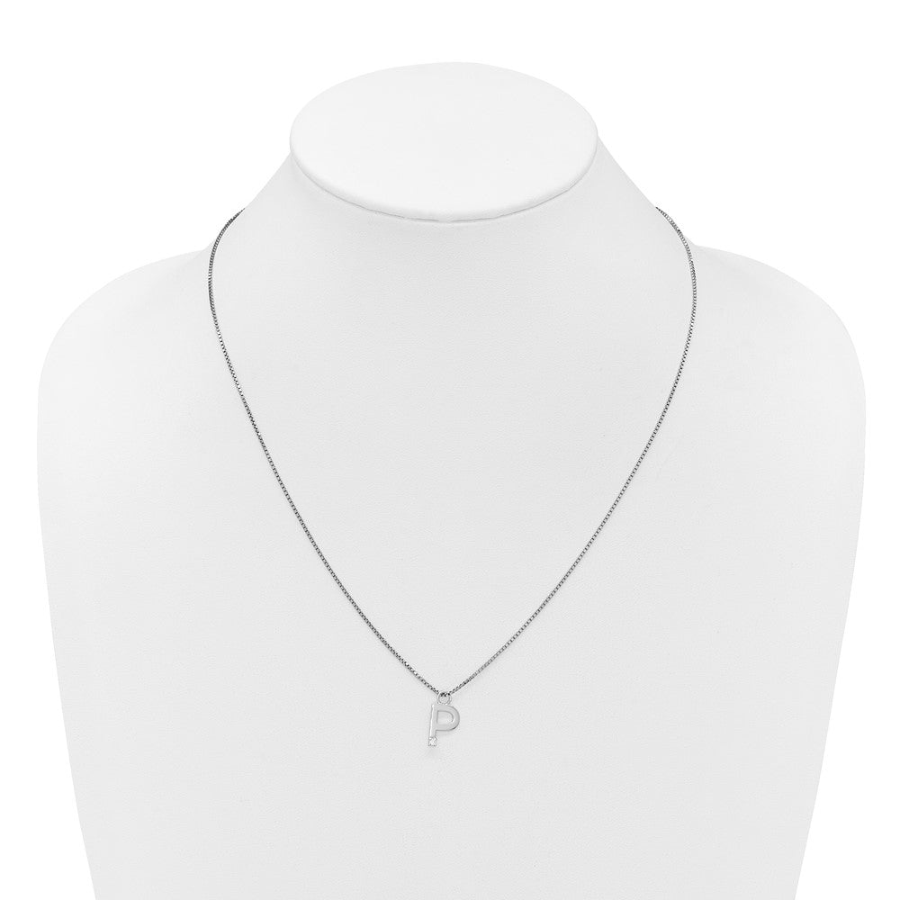 SS RH Plated White Ice .03 Diamond Initial P w/2in ext. Necklace
