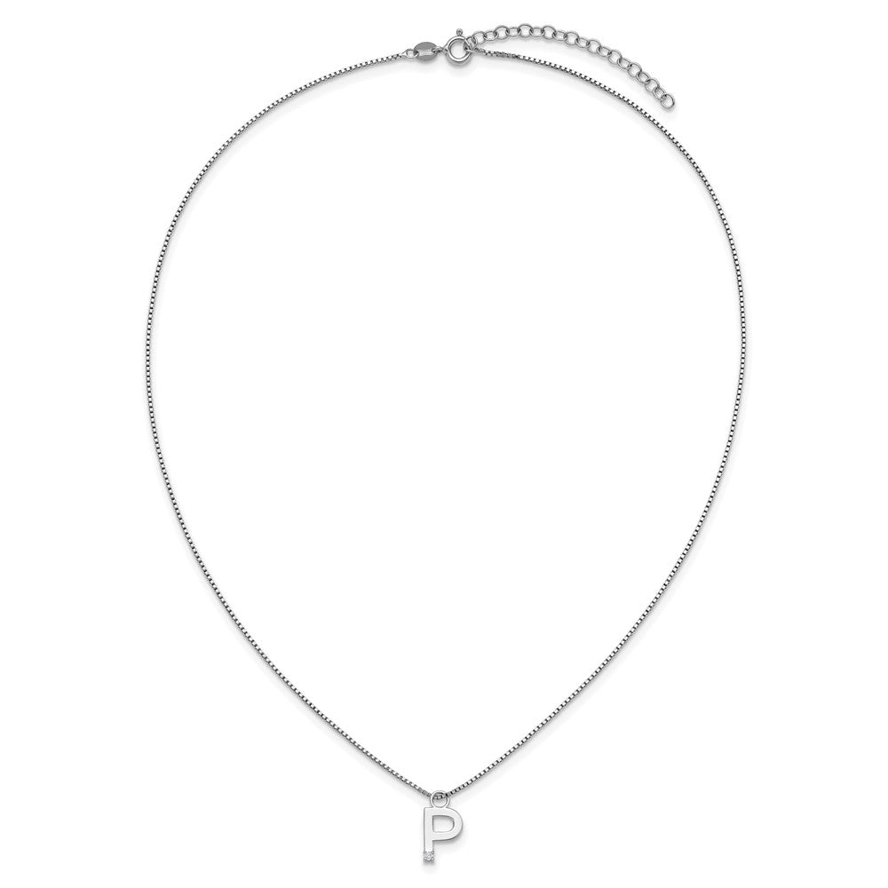 SS RH Plated White Ice .03 Diamond Initial P w/2in ext. Necklace