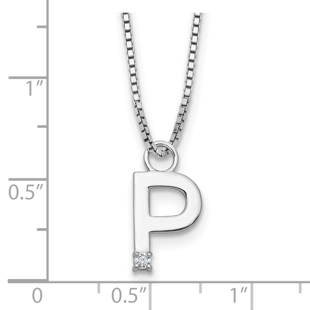 SS RH Plated White Ice .03 Diamond Initial P w/2in ext. Necklace