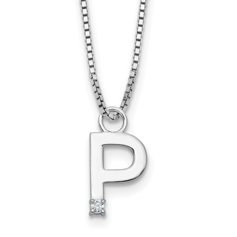 SS RH Plated White Ice .03 Diamond Initial P w/2in ext. Necklace