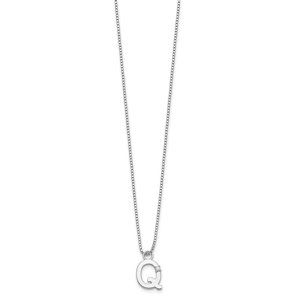 SS RH Plated White Ice .03 Diamond Initial Q w/2in ext. Necklace