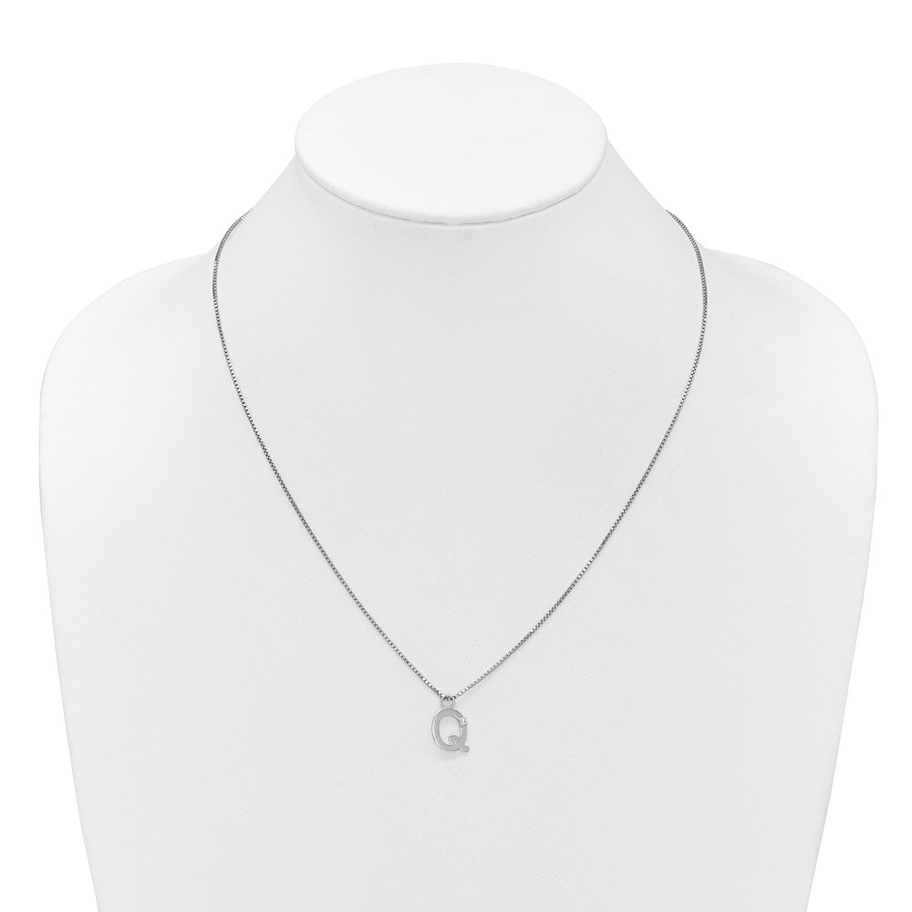 SS RH Plated White Ice .03 Diamond Initial Q w/2in ext. Necklace