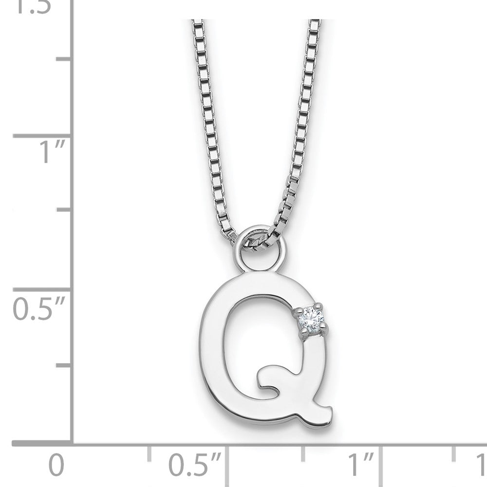 SS RH Plated White Ice .03 Diamond Initial Q w/2in ext. Necklace