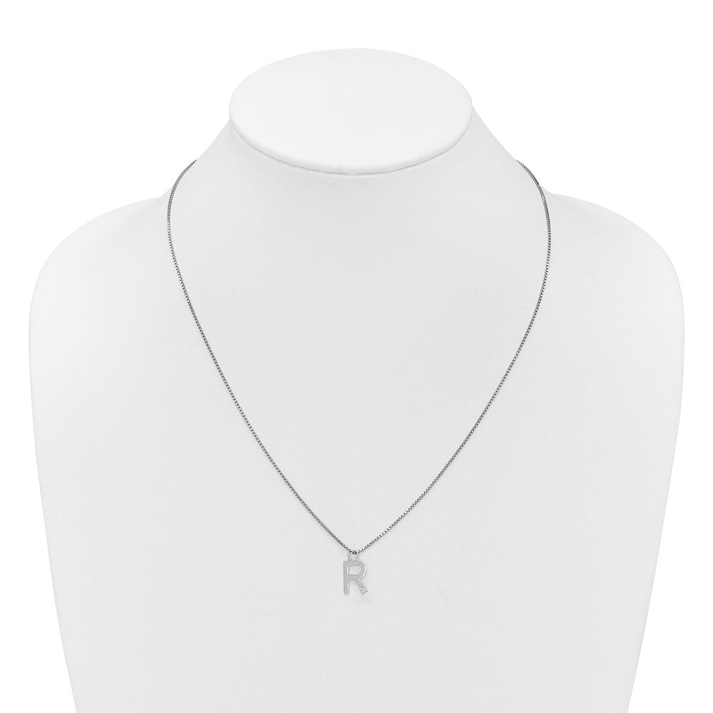SS RH Plated White Ice .03 Diamond Initial R w/2in ext. Necklace