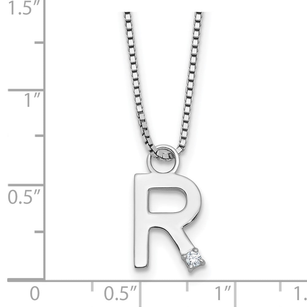 SS RH Plated White Ice .03 Diamond Initial R w/2in ext. Necklace