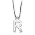 SS RH Plated White Ice .03 Diamond Initial R w/2in ext. Necklace