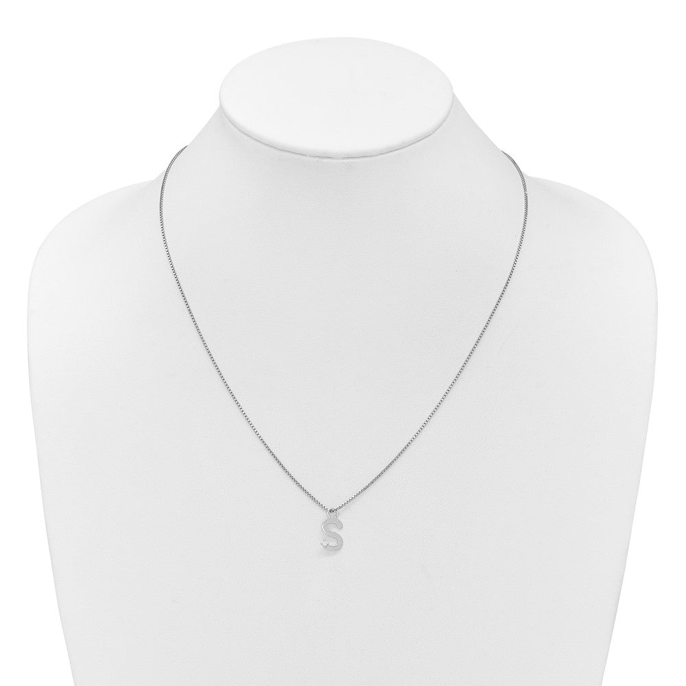 SS RH Plated White Ice .03 Diamond Initial S w/2in ext. Necklace
