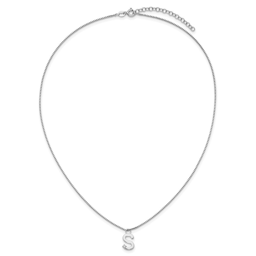 SS RH Plated White Ice .03 Diamond Initial S w/2in ext. Necklace