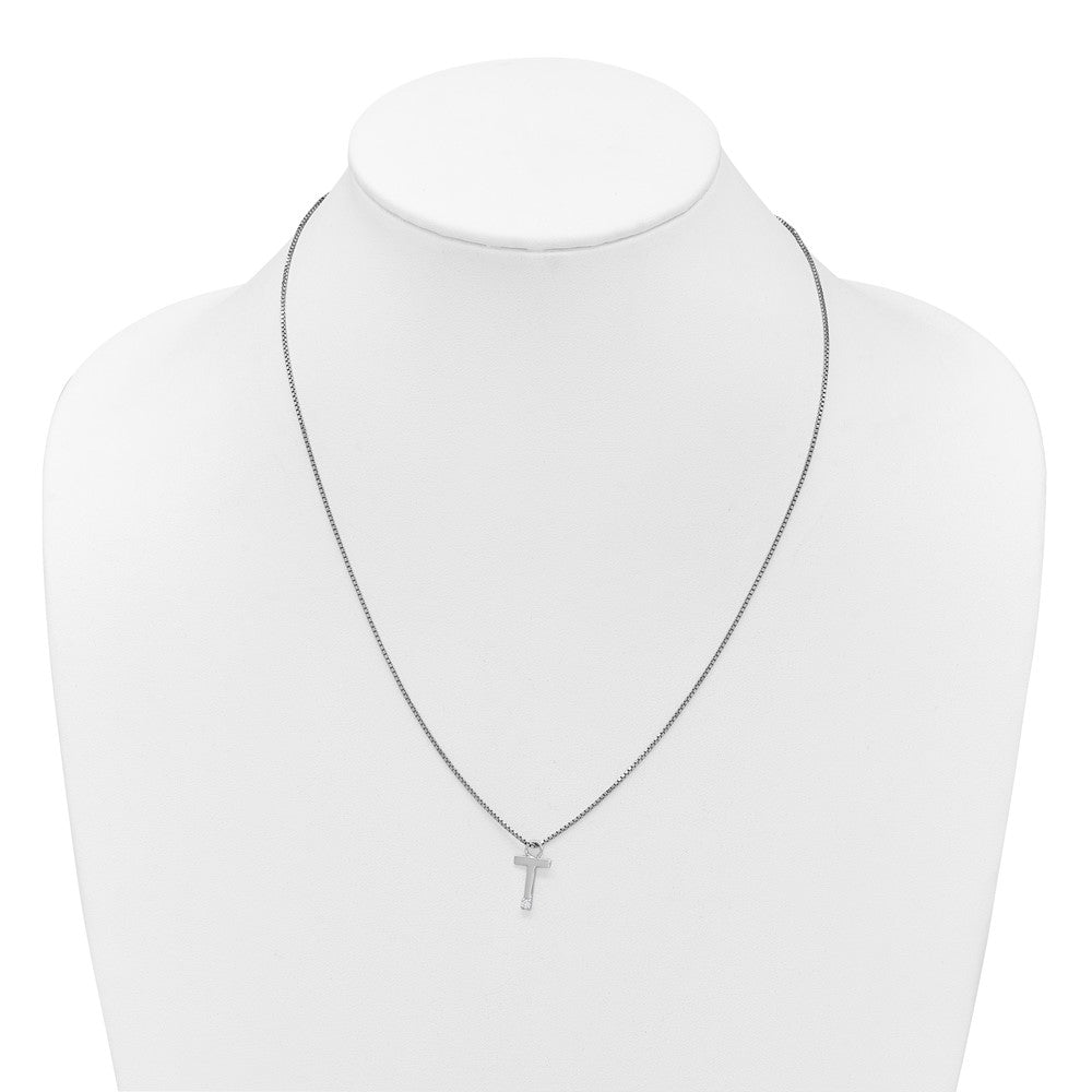 SS RH Plated White Ice .03 Diamond Initial T w/2in ext. Necklace