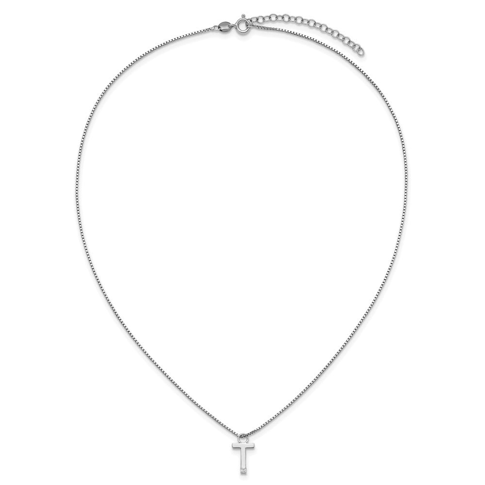 SS RH Plated White Ice .03 Diamond Initial T w/2in ext. Necklace
