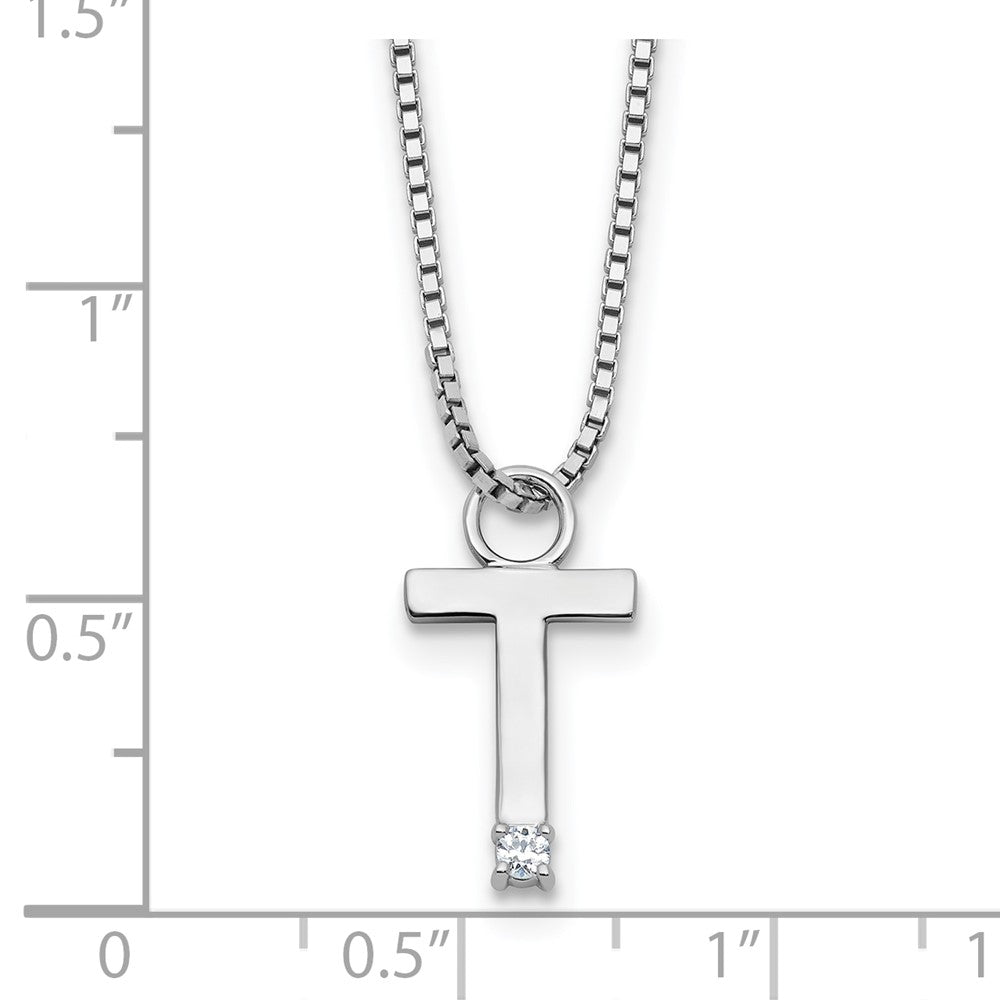 SS RH Plated White Ice .03 Diamond Initial T w/2in ext. Necklace