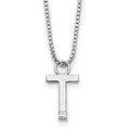 SS RH Plated White Ice .03 Diamond Initial T w/2in ext. Necklace