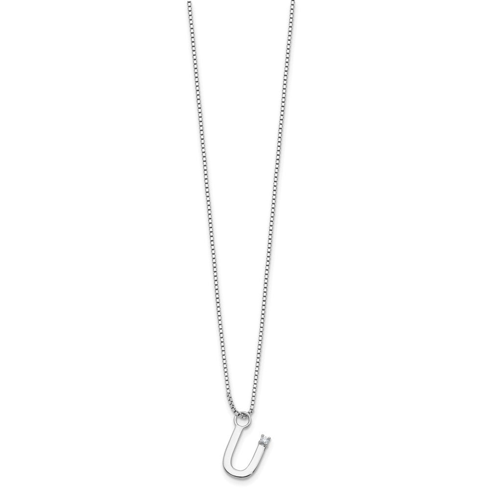 SS RH Plated White Ice .03 Diamond Initial U w/2in ext. Necklace