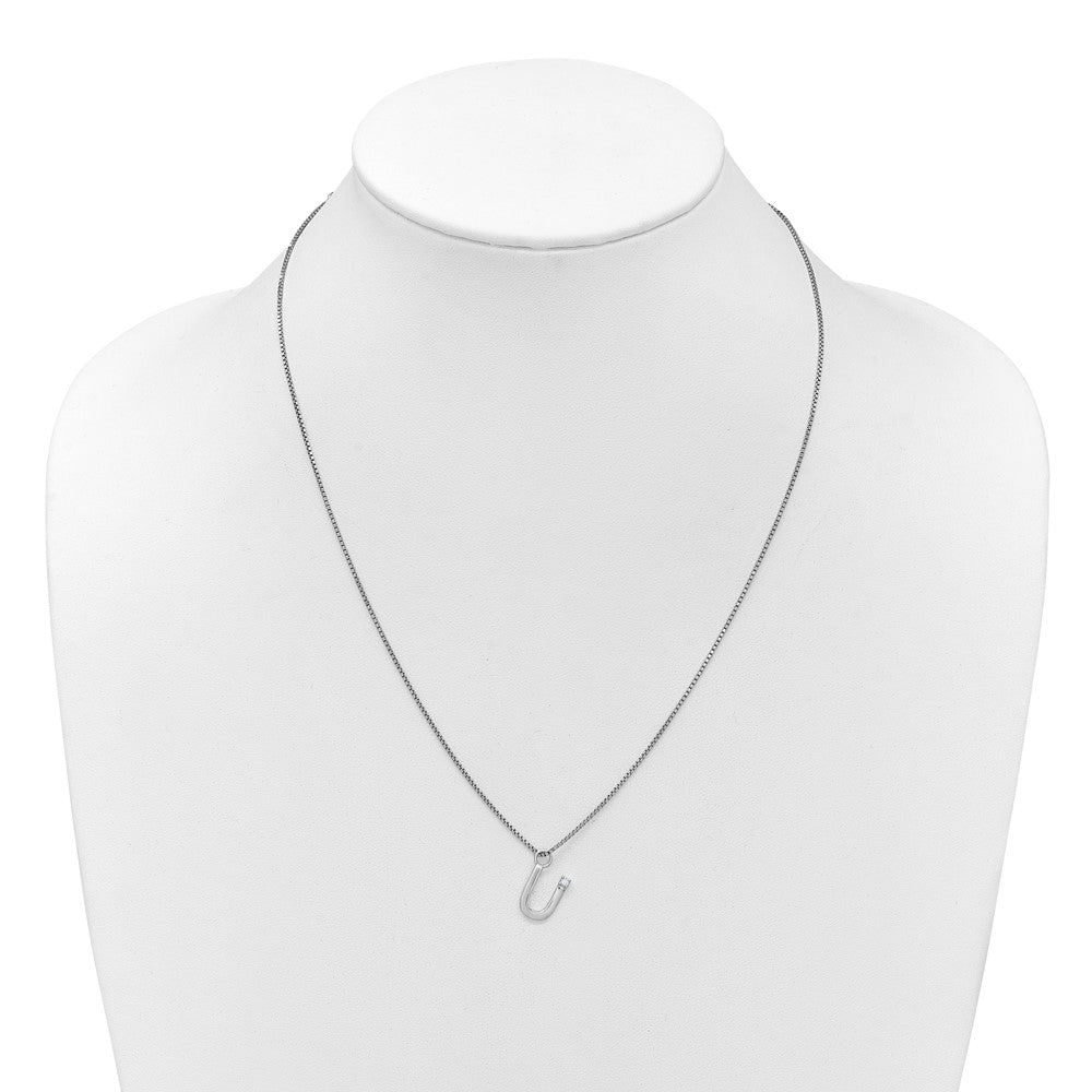 SS RH Plated White Ice .03 Diamond Initial U w/2in ext. Necklace