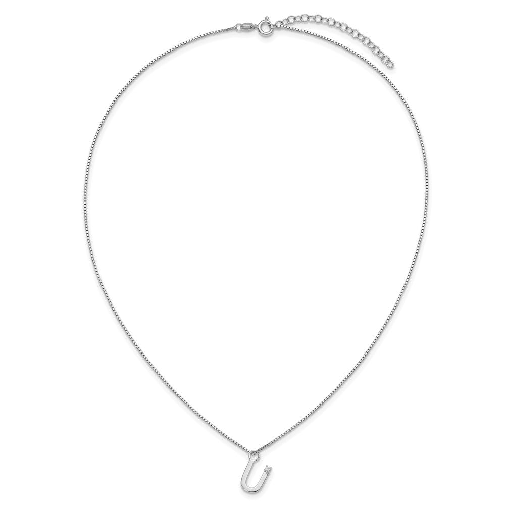 SS RH Plated White Ice .03 Diamond Initial U w/2in ext. Necklace