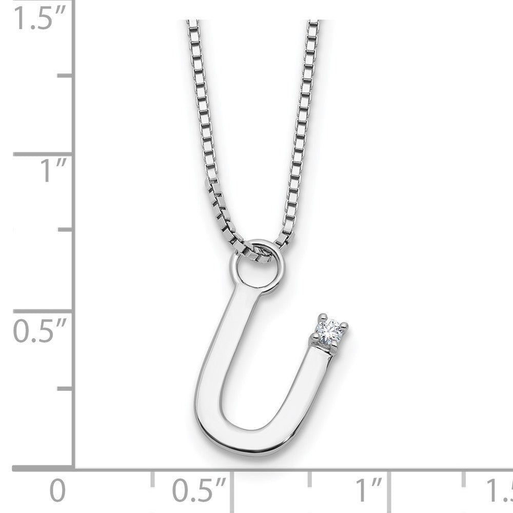 SS RH Plated White Ice .03 Diamond Initial U w/2in ext. Necklace