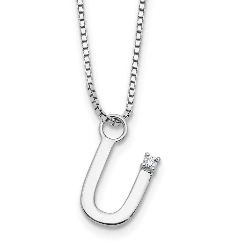 SS RH Plated White Ice .03 Diamond Initial U w/2in ext. Necklace