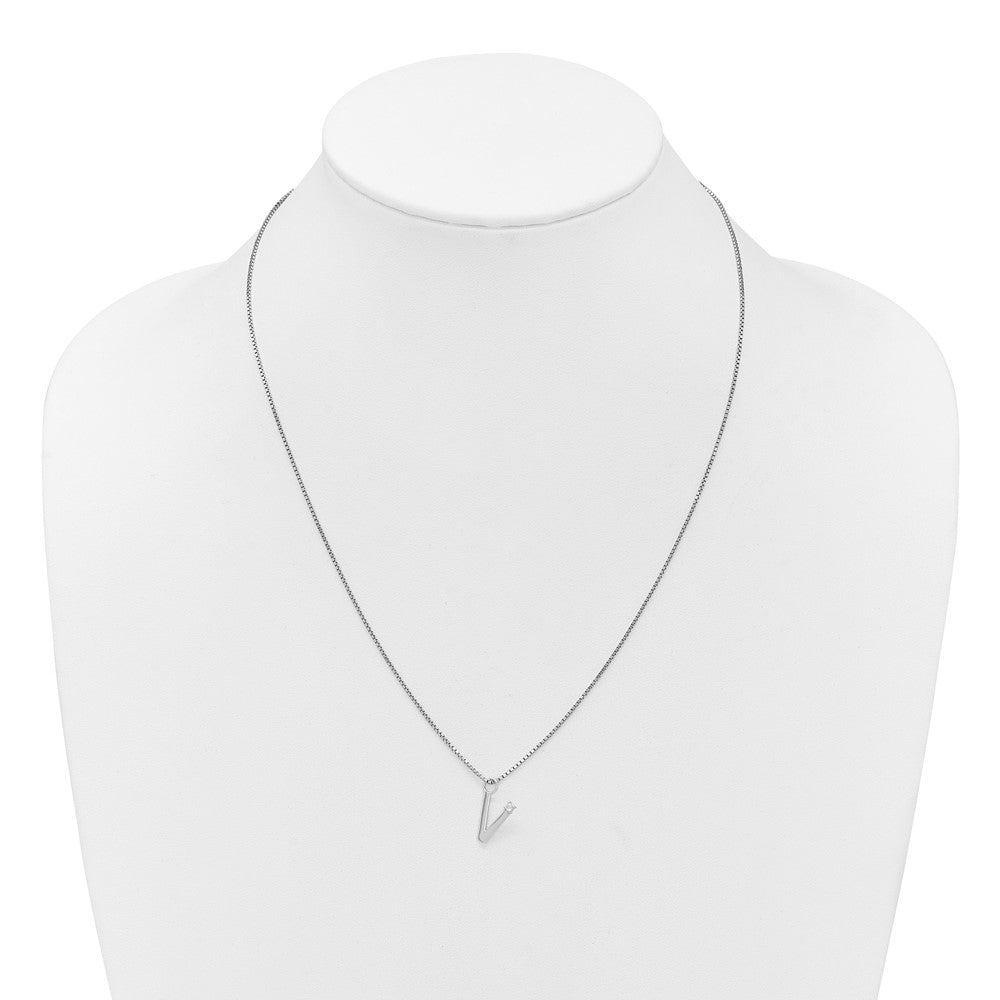 SS RH Plated White Ice .03 Diamond Initial V w/2in ext. Necklace