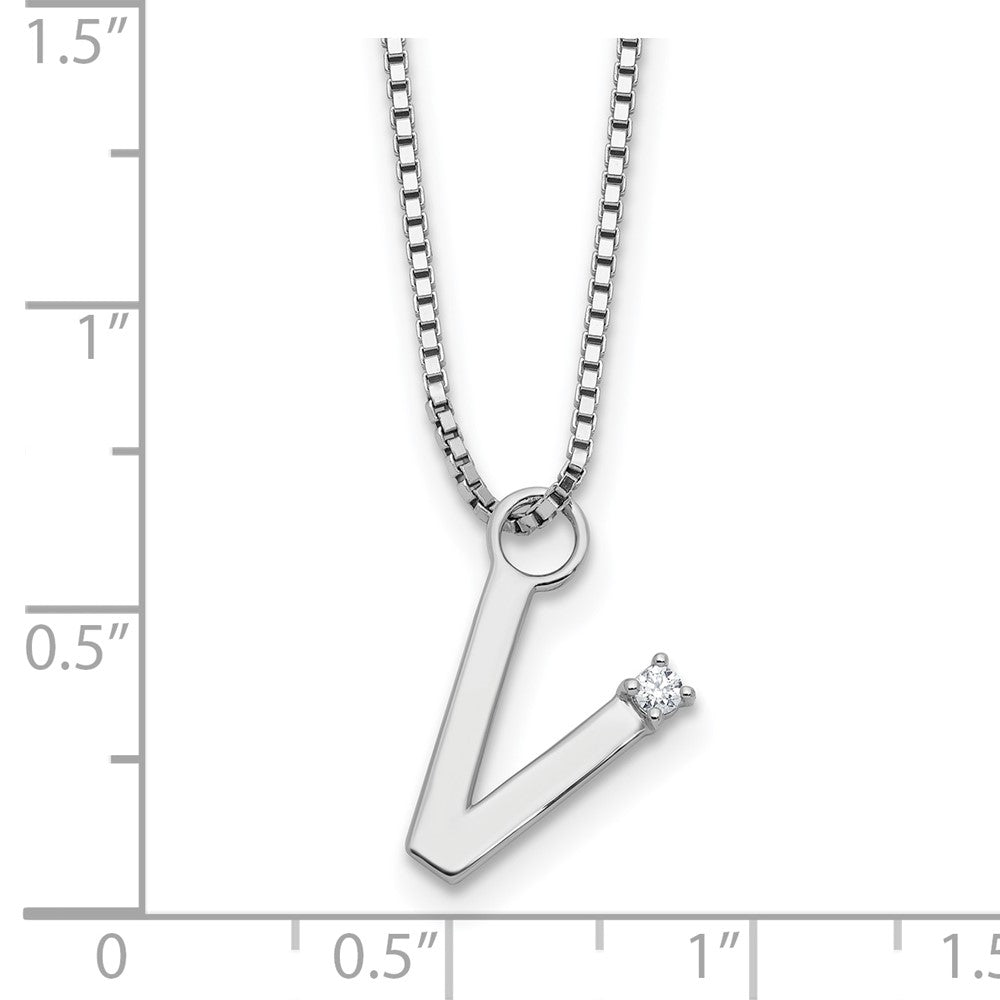 SS RH Plated White Ice .03 Diamond Initial V w/2in ext. Necklace