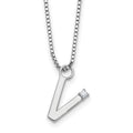 SS RH Plated White Ice .03 Diamond Initial V w/2in ext. Necklace