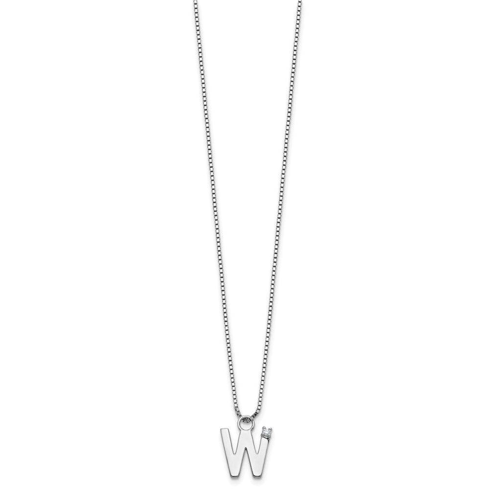 SS RH Plated White Ice .03 Diamond Initial W w/2in ext. Necklace