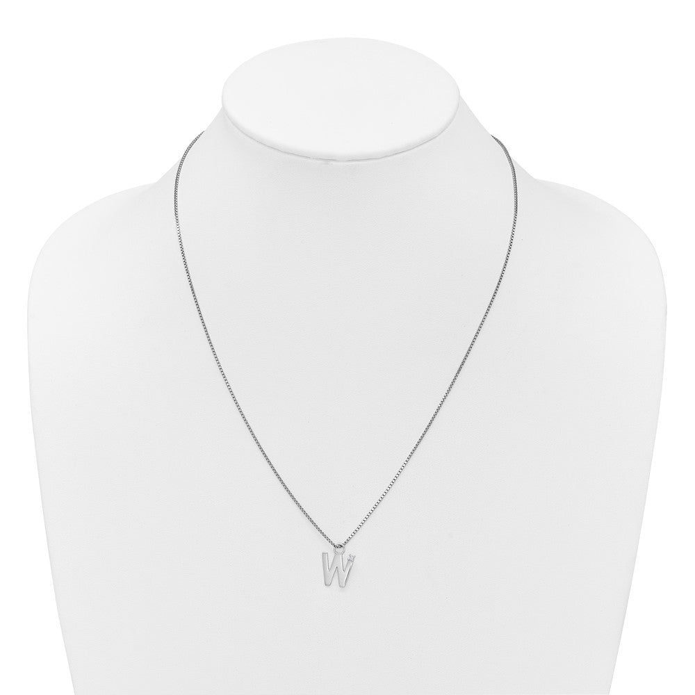 SS RH Plated White Ice .03 Diamond Initial W w/2in ext. Necklace