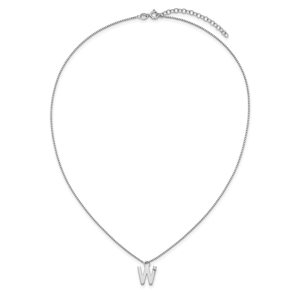 SS RH Plated White Ice .03 Diamond Initial W w/2in ext. Necklace