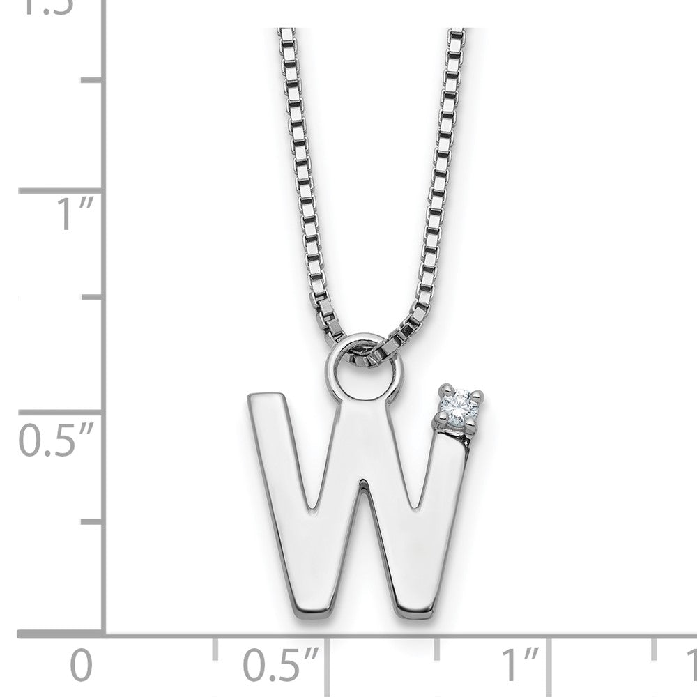 SS RH Plated White Ice .03 Diamond Initial W w/2in ext. Necklace