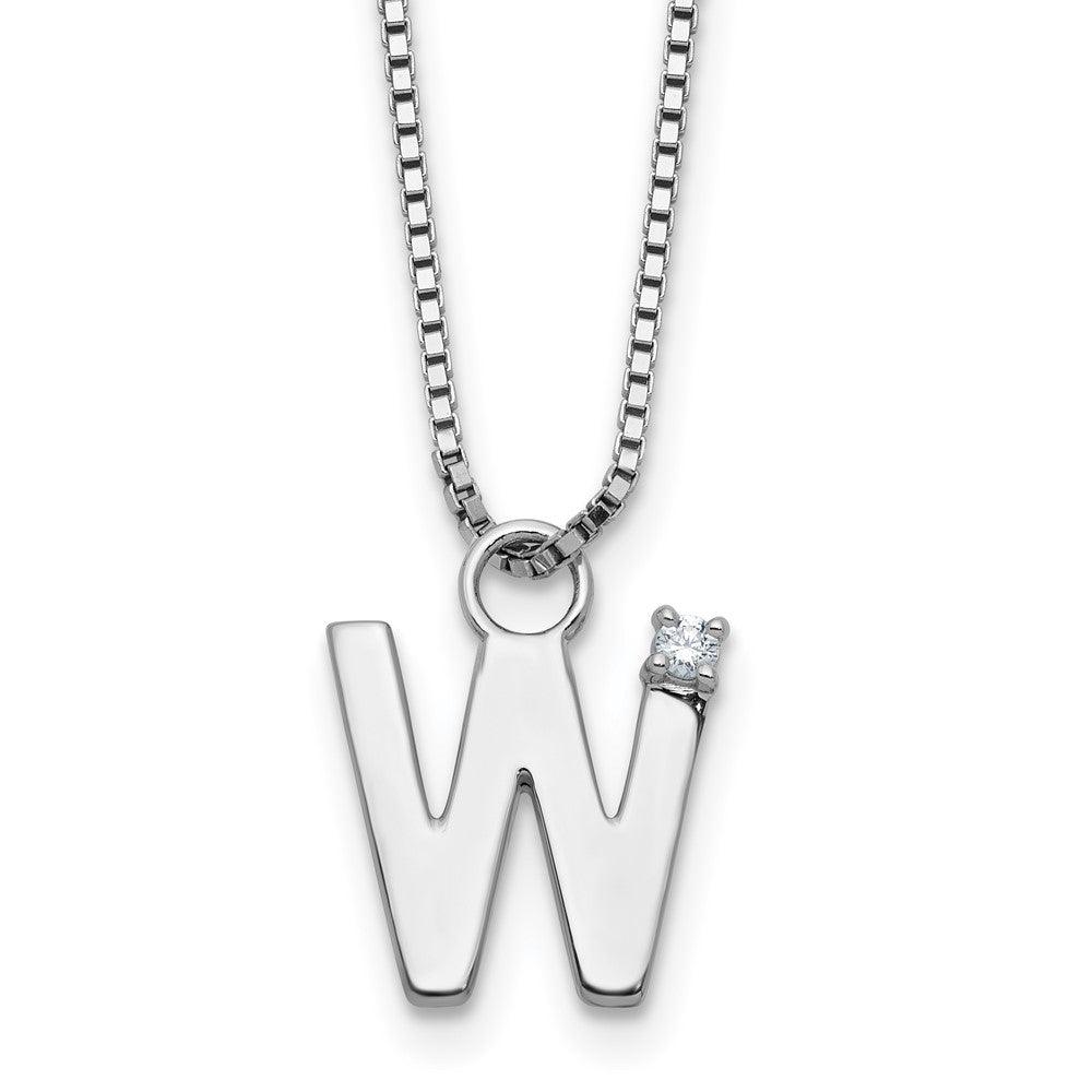 SS RH Plated White Ice .03 Diamond Initial W w/2in ext. Necklace
