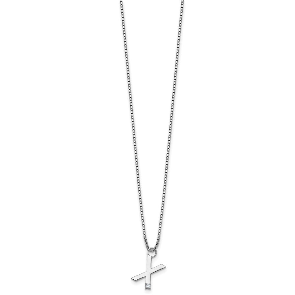 SS RH Plated White Ice .03 Diamond Initial X w/2in ext. Necklace