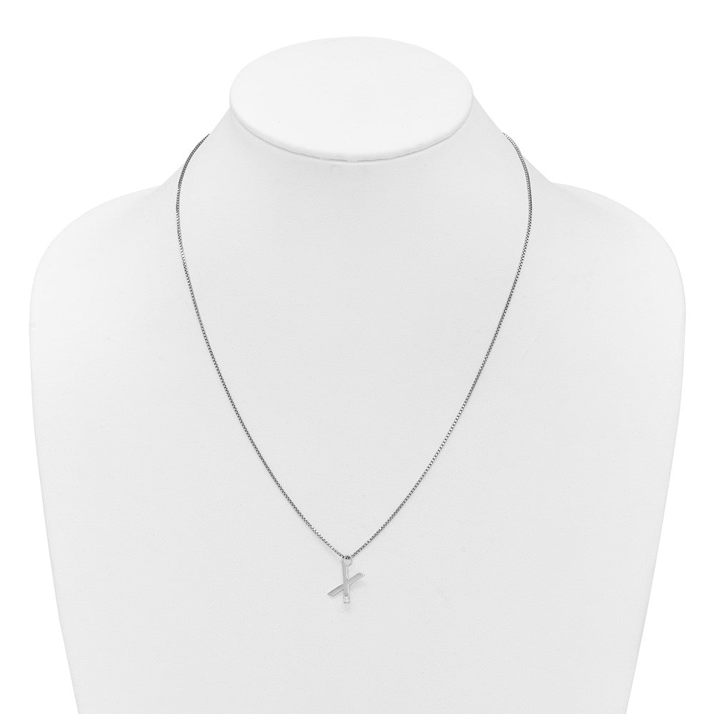 SS RH Plated White Ice .03 Diamond Initial X w/2in ext. Necklace