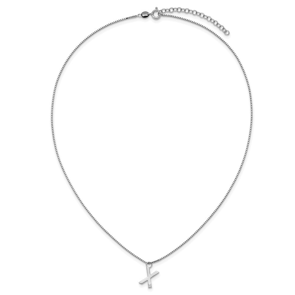 SS RH Plated White Ice .03 Diamond Initial X w/2in ext. Necklace