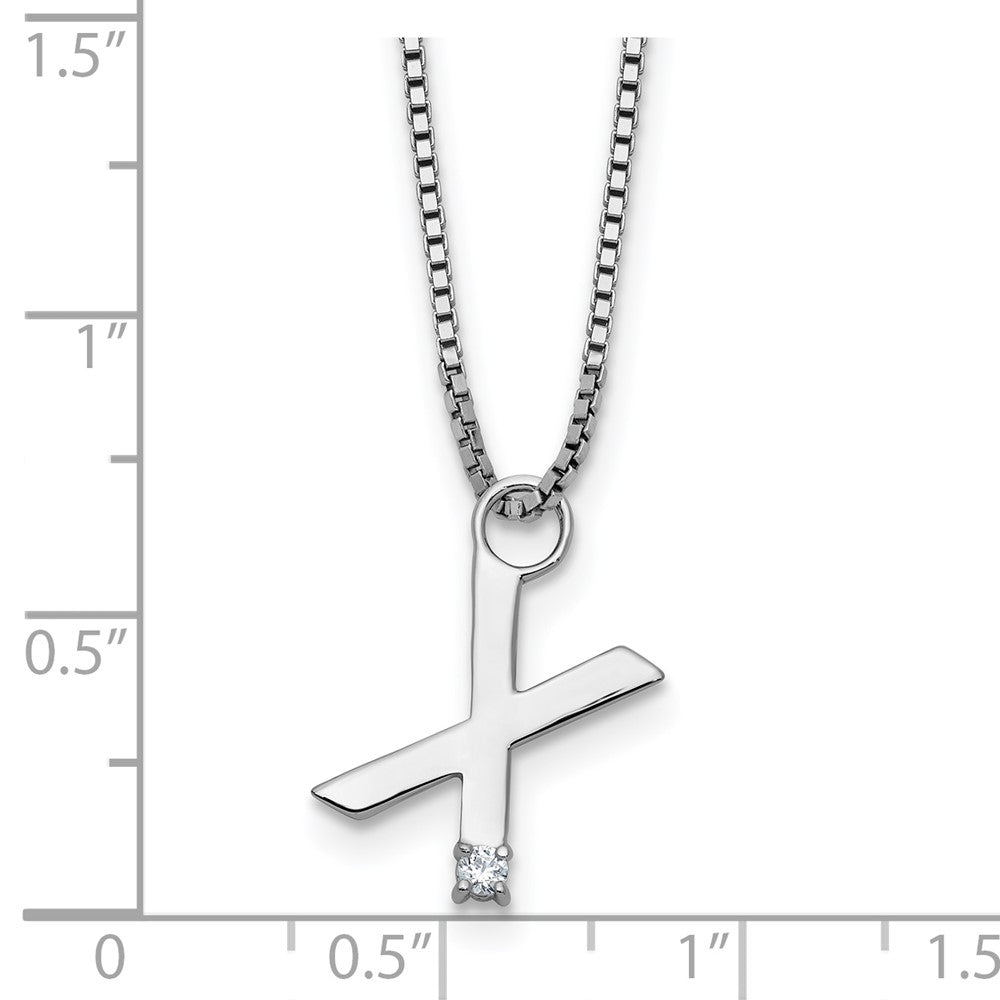 SS RH Plated White Ice .03 Diamond Initial X w/2in ext. Necklace