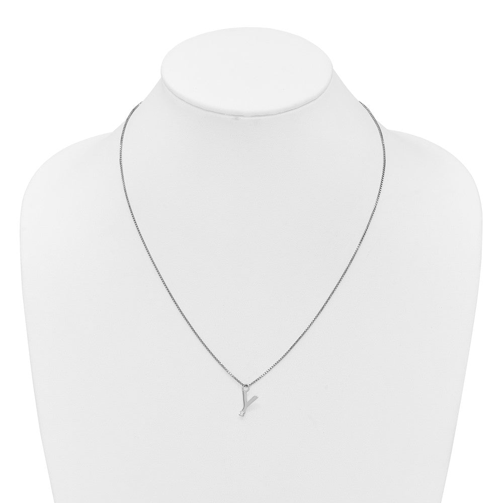SS RH Plated White Ice .03 Diamond Initial Y w/2in ext. Necklace