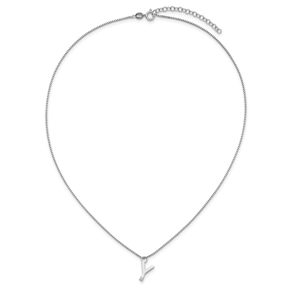 SS RH Plated White Ice .03 Diamond Initial Y w/2in ext. Necklace