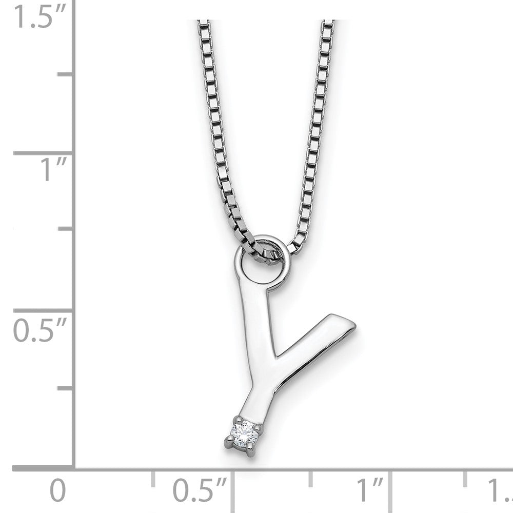 SS RH Plated White Ice .03 Diamond Initial Y w/2in ext. Necklace