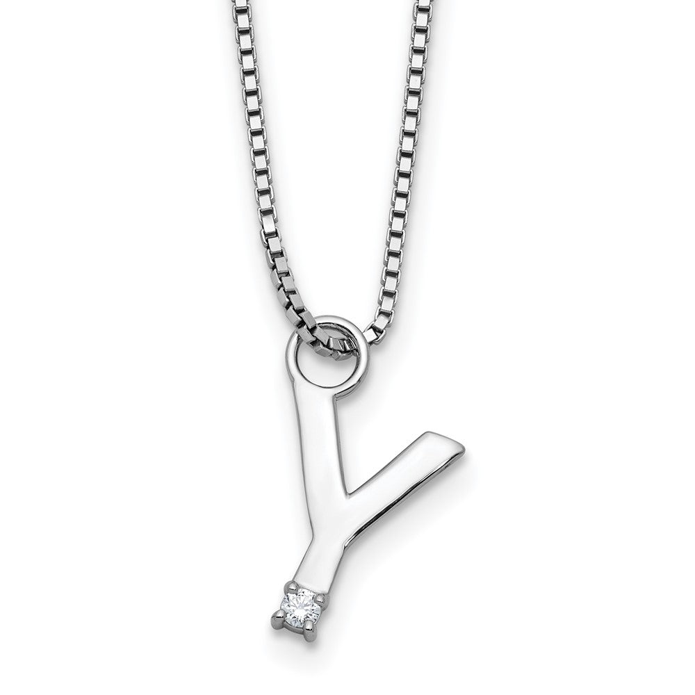 SS RH Plated White Ice .03 Diamond Initial Y w/2in ext. Necklace