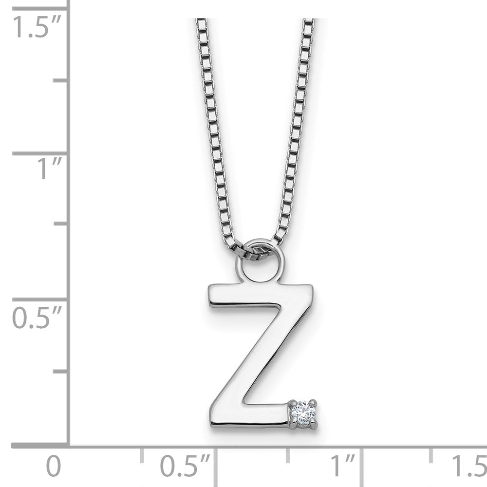 SS RH Plated White Ice .03 Diamond Initial Z w/2in ext. Necklace
