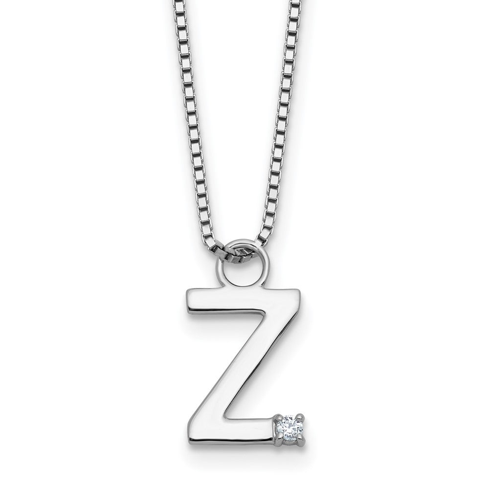 SS RH Plated White Ice .03 Diamond Initial Z w/2in ext. Necklace