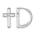 Sterling Silver RH Plated White Ice .01 Diamond Cross Hoop Earrings