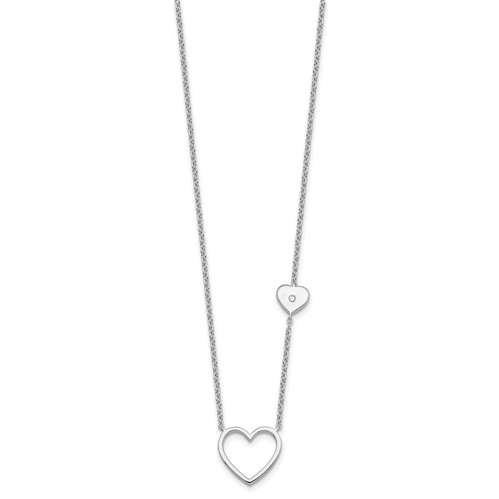 Sterling Silver RH Plated White Ice .03 Diamond Hearts Necklace