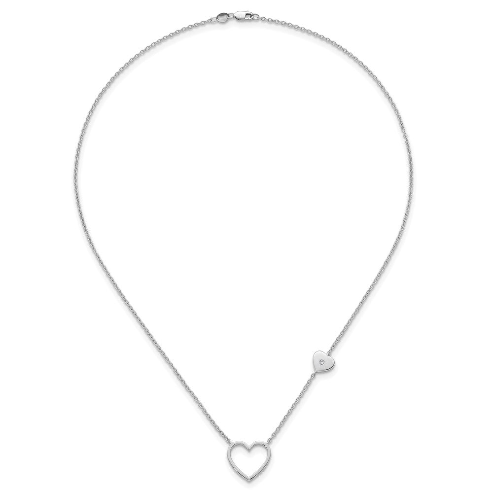 Sterling Silver RH Plated White Ice .03 Diamond Hearts Necklace