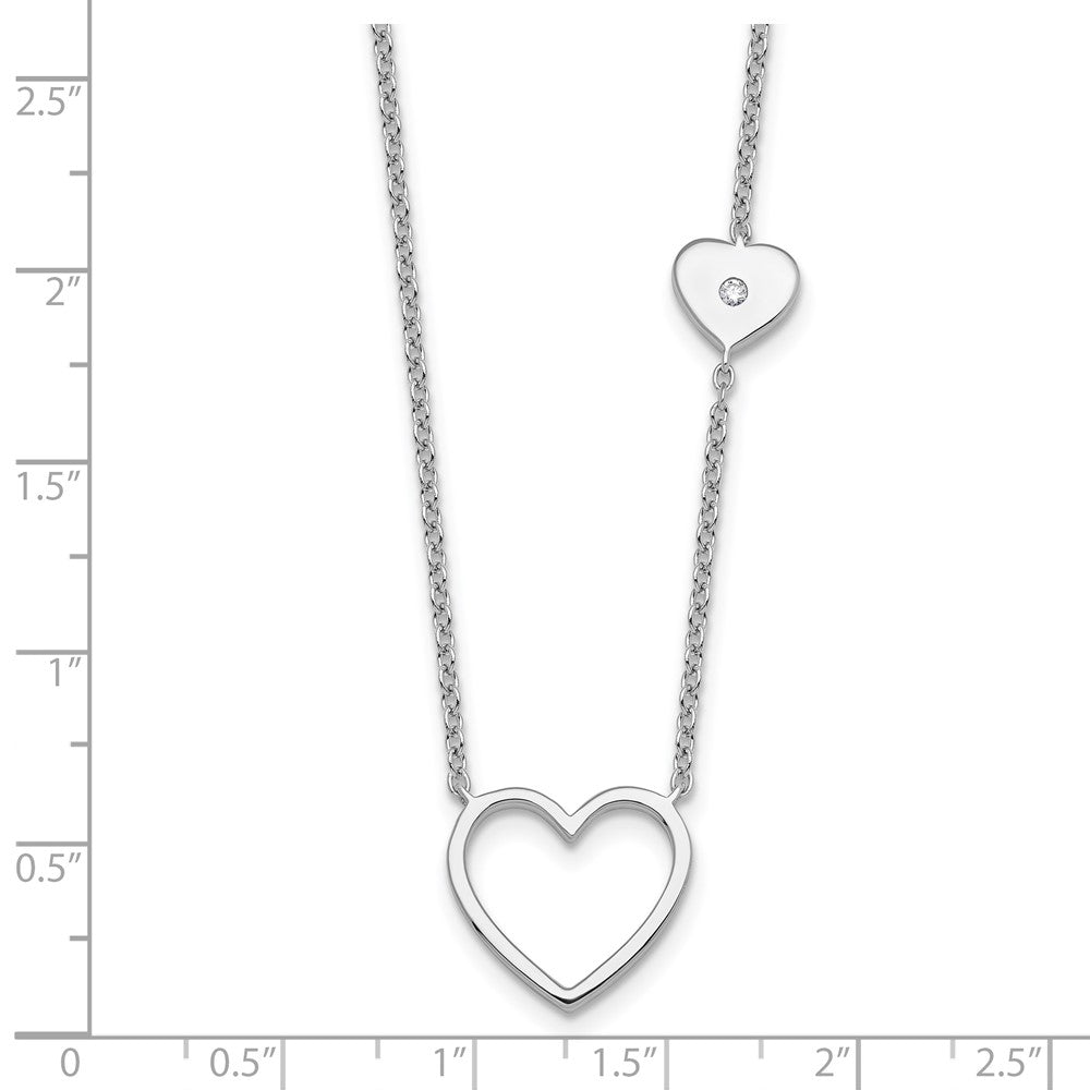Sterling Silver RH Plated White Ice .03 Diamond Hearts Necklace