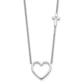 Sterling Silver RH Pltd White Ice .03 Diamond Heart and Cross Necklace