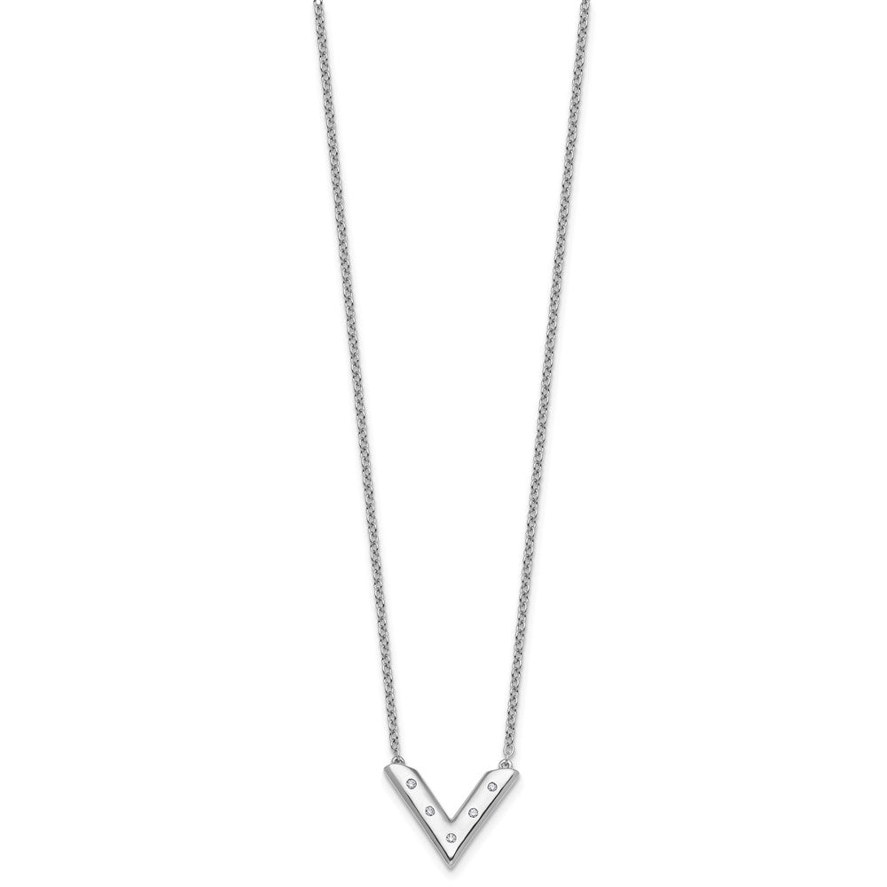 Sterling Silver RH Plated White Ice .05 Diamond V Necklace