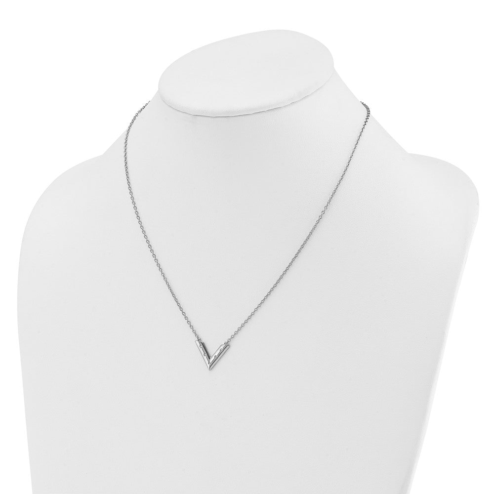 Sterling Silver RH Plated White Ice .05 Diamond V Necklace