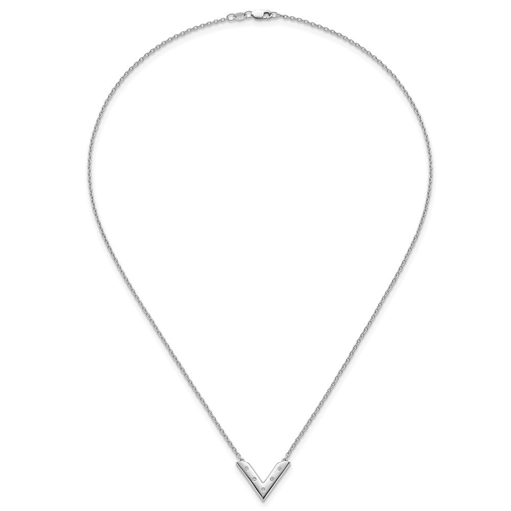 Sterling Silver RH Plated White Ice .05 Diamond V Necklace