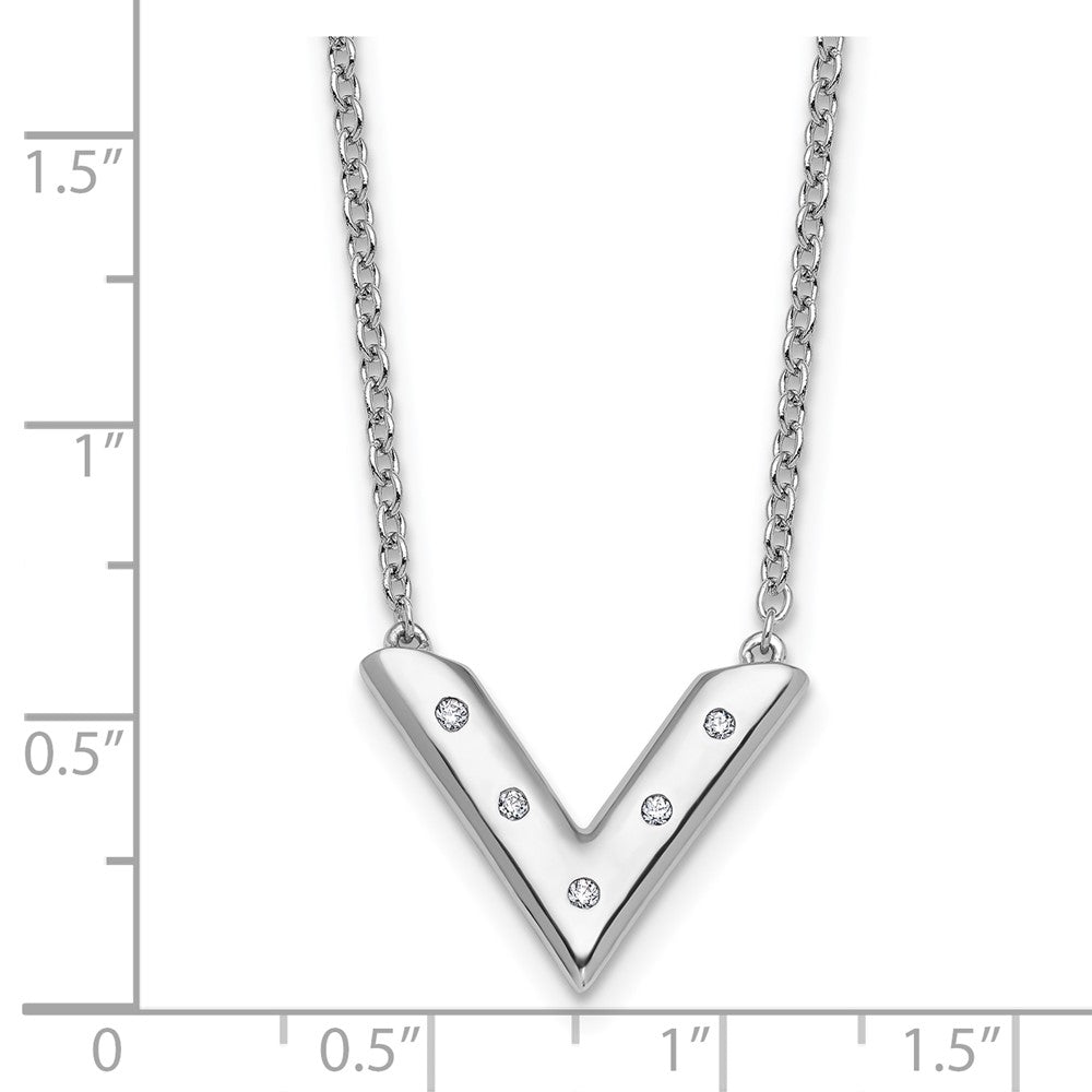 Sterling Silver RH Plated White Ice .05 Diamond V Necklace